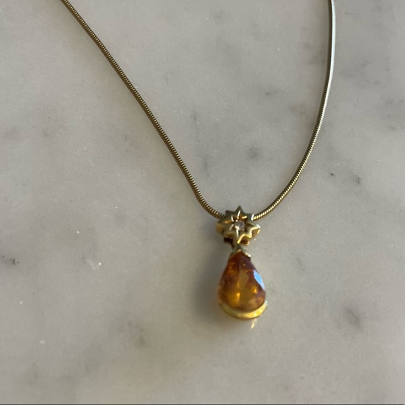 SOLD Citrine and Diamond Gold Necklace - Picture 6 of 9